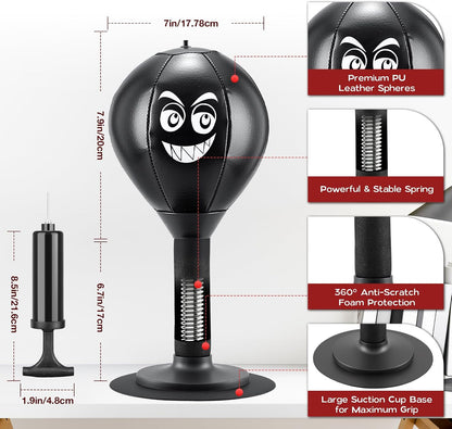 Desktop Punching Bag, Small Relaxing Punch Rage Bag Stress Relief with Upgraded Strong Suction Cup & All-Around Foam Protect Spring, Portable Tabletop Boxing Ball for Adult Youth Office Friends Home